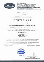 Certificate for the process of welding according to EN ISO 3834-2:2005